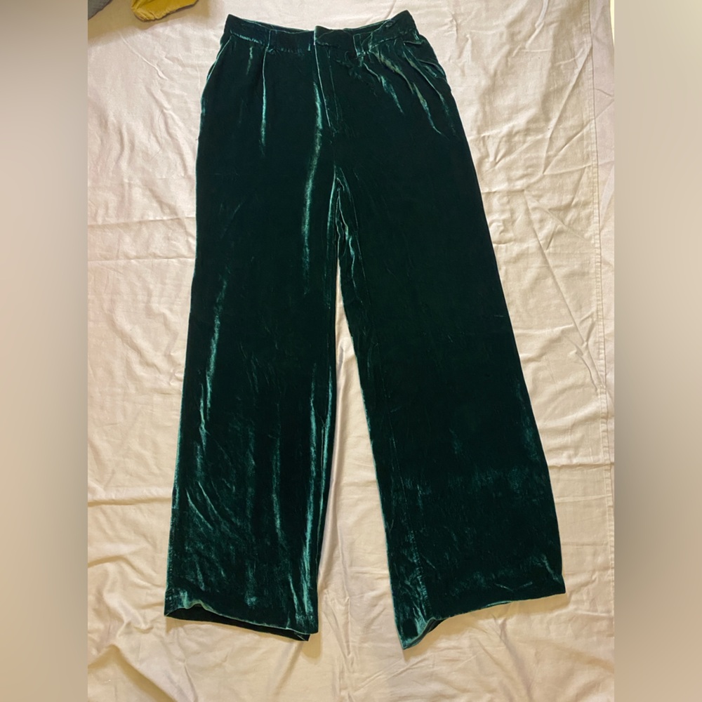 Reformation Deep Green Velvet Trousers Size 10